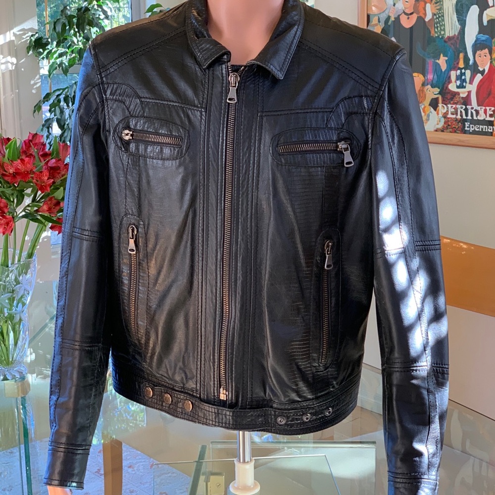 D&G Dolce and Gabbana men’s black leather jacket